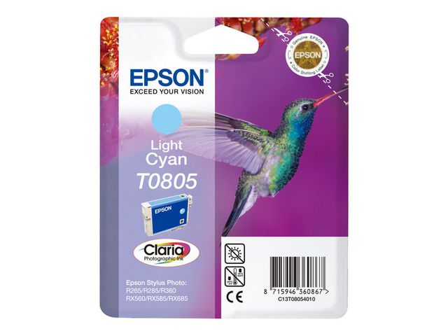 Epson Bläckpatron T0805, C13T08054010 Hummingbird, Claria Photographic-bläck, ljus cyan, singelförpackning, st