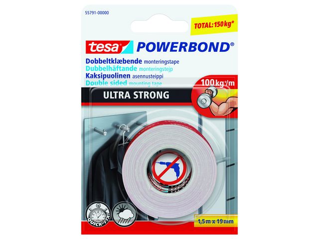tesa® Monteringstejp Powerbond 19mmx1,5m, rulle om 1.5 m