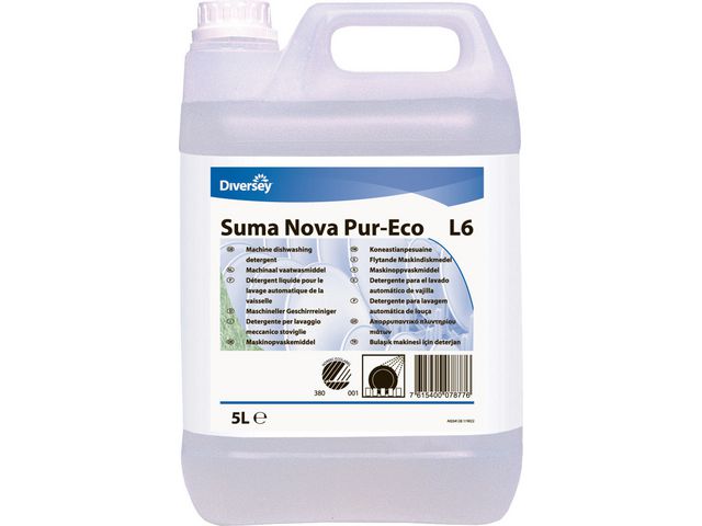 Diversey Maskindisk Nova Pur-Eco L6, koncentrerat, maskinredo, gul 5l, flaska om 5 l