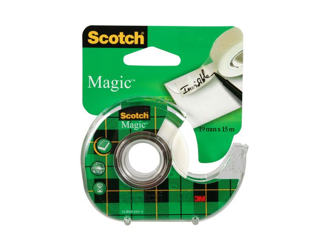 Scotch® Dokumenttejp, Scotch® Magic med hållare 15m x 19mm vit, rulle om 15 m