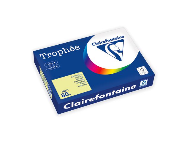Clairefontaine Kopieringspapper A4 80 ohålat citrongul, bunt om 500 blad
