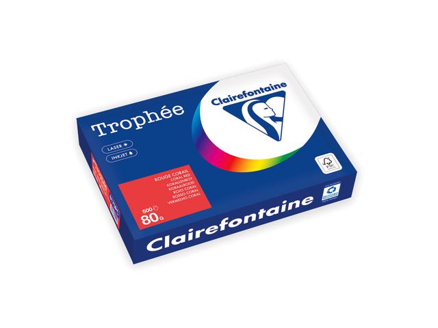 Clairefontaine Trophée A4 80 g färgat papper röd, bunt om 500 blad