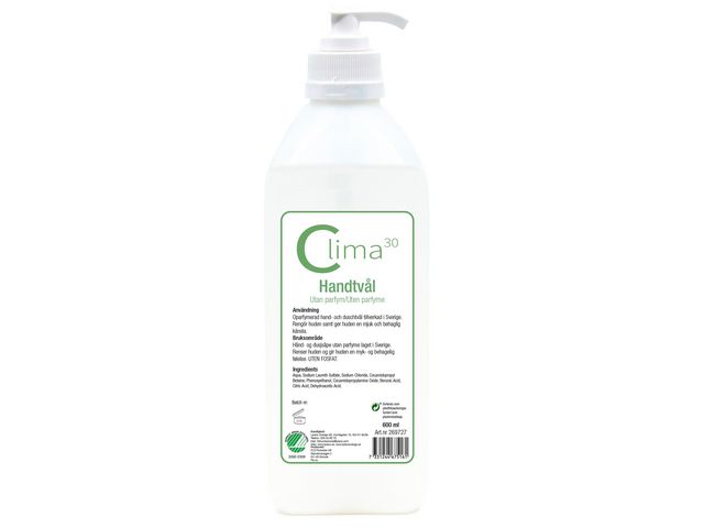 CLIMA30 Handtvål med pump oparfymerad 600ml, flaska om 600 ml
