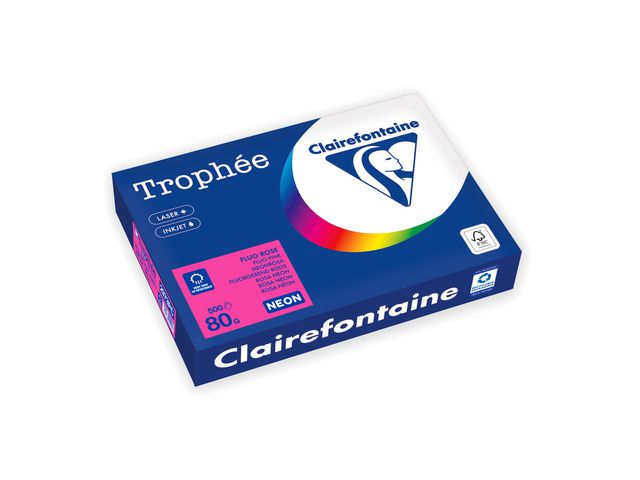 Clairefontaine Trophée A4 80 g färgat papper neonrosa, bunt om 500 blad