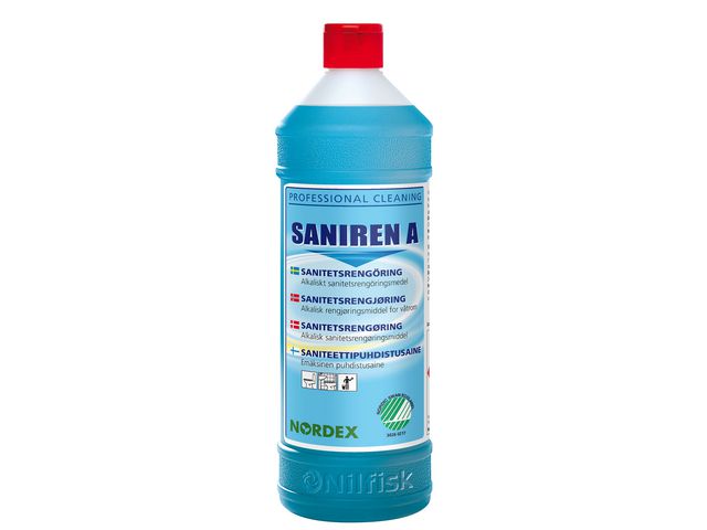NORDEX Sanitetsrengöring för toaletter och badrum, Saniren A, parfymerad, blå, 1l, st