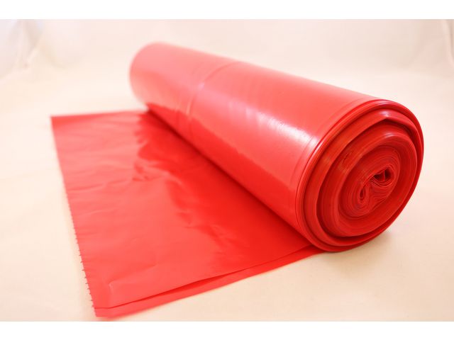 Plastsäck optisk 125L 50my röd, rulle om 25 st