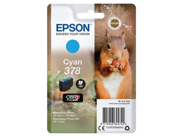 Epson Bläckpatron C13T37824010 Cyan, st