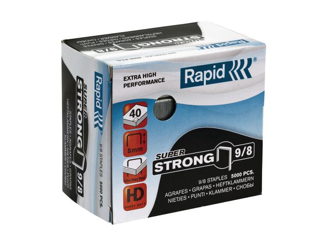 Rapid Häftklammer Super Strong-klamrar (9/8), 8 mm benlängd, galvaniserat stål, fp om 5000 st