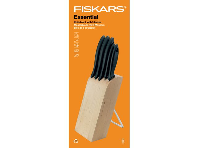 Fiskars Essential knivblock med fem knivar, set om 5 st