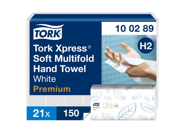 Tork Pappershandduk Xpress H2 Mjuk Multifold Premium 2-lagers vit, fp om 3150 st