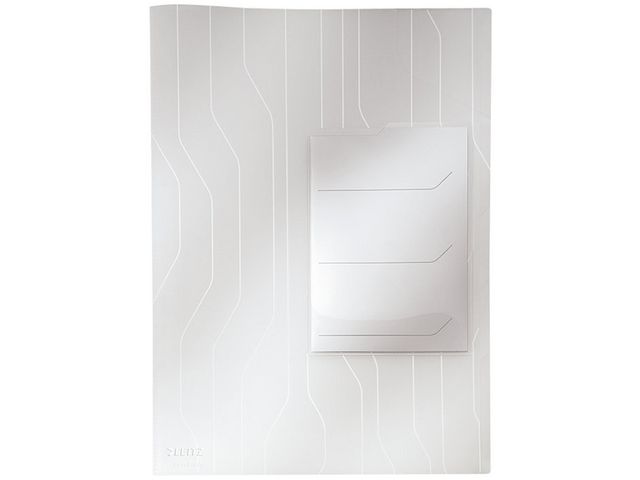 Leitz Mapp, A4, jämnskuren, 200 mikrometer, polypropylen, skrovlig, 11 hål, genomskinlig vit, fp om 3 st