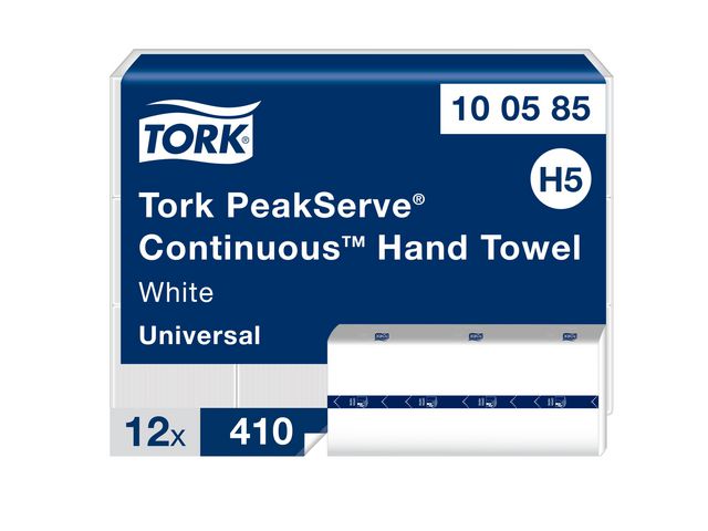 Tork Pappershandduk Universal H5 PeakServe 1-lagers vit, krt. om 12 x 410 st