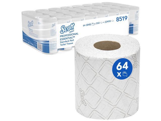 Scott® Toalettpapper Performance 350 Standardrulle, 2-lagers, vit 64rl/fp, fp om 8 x 8 rulle om