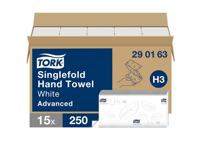 Tork Pappershandduk Advanced Singlefold H3 Z-vikt 2-lagers vit, fp om 15 x 250 st