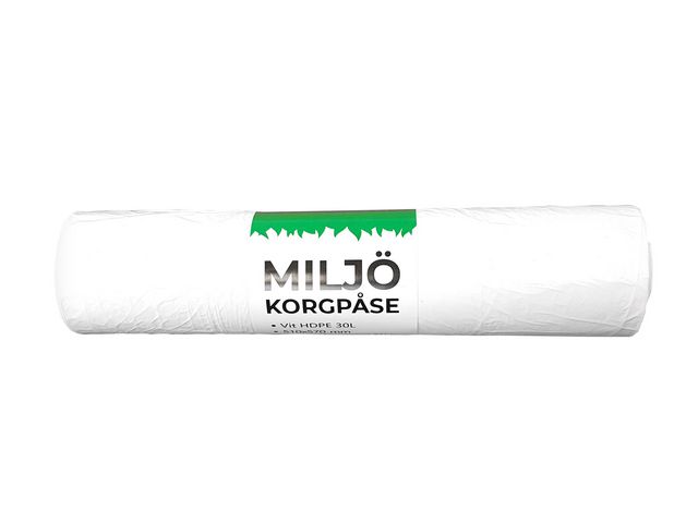 Papperskorgpåse 30L HDPE 9my vit, rulle om 100 st