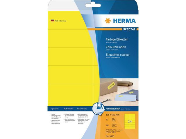 Herma Etikett 105x42,3mm gul, fp om 280 st