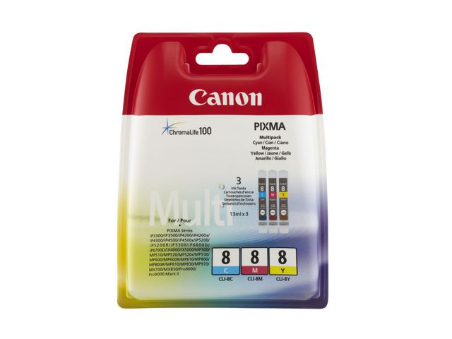 Canon Bläckpatron, PIXMA CLI-8, trefärgad, multiförpackning, 0621B029, fp om 3 st