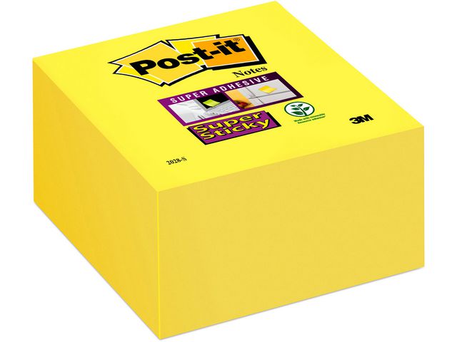 Post-it® Super Sticky-notislappar, kub, 76 x 76 mm, ultragula, 350 blad, 2028-S, block om 350 blad