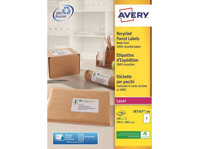 Avery Etikett QuickPeel 199,6x289,1mm, fp om 100 st