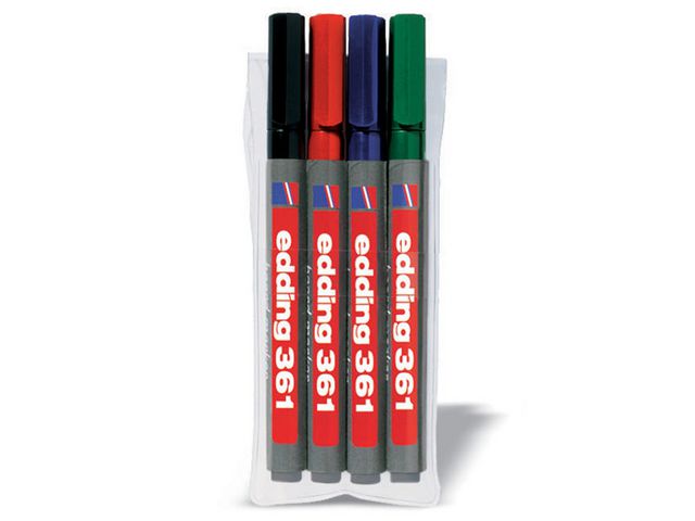 edding Whiteboardpenna 361, tunn 1 mm olika färger, svart, röd, blå, grön, fp om 4 st