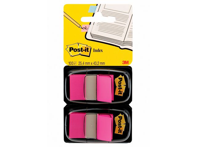 Post-it® Indexflikar, medium, 25,4 x 43,2 mm, klarrosa, 2 x 50 dubbelförpackning, med hållare, fp om 2 st