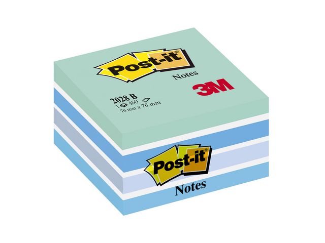Post-it® Notislappar, kub, 76 x 76 mm, blå, 450 blad, 2028-B, block om 450 blad