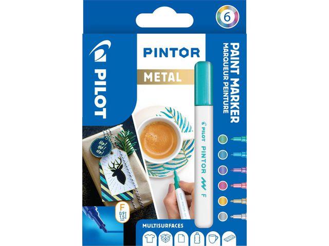 Pilot Märkpenna Pintor Fine spets, 1,0 mm, 6 Färger Metal Mix, set om 6 st
