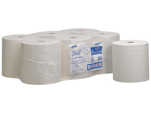 Scott® Handtork XL 1-lager, 200 mm, vit, fp om 6 rullar