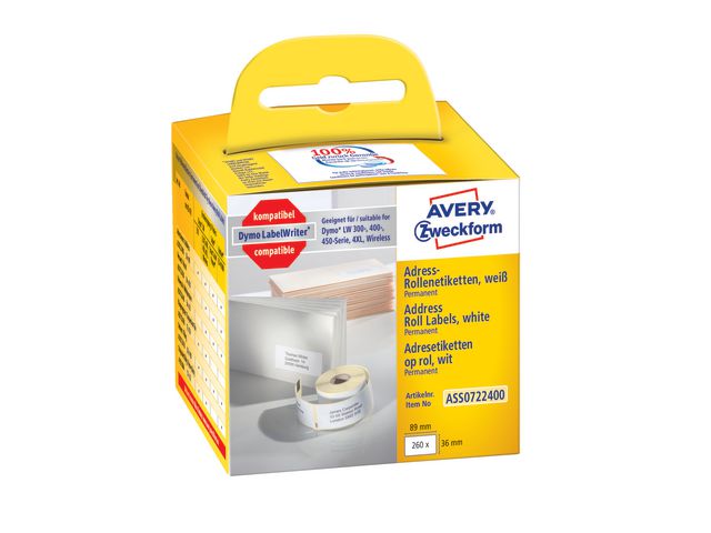 Avery Etikett på rulle 89x36mm, fp om 260 st