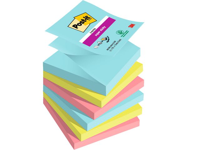 Post-it® Super Sticky Z-notislappar, 76 x 76 mm, Miami Colour Collection, 90 lappar, fp om 6 block