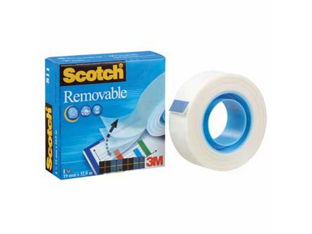 Scotch® Borttagbar osynlig kontorstejp, 19 mm x 32,9 m, genomskinlig, rulle om 33 m