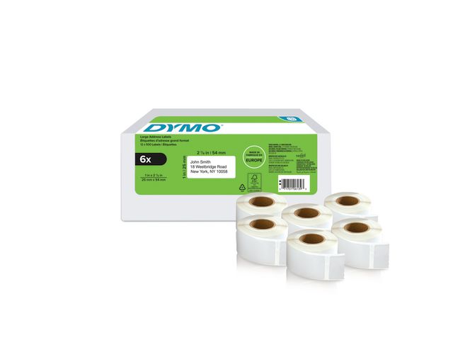 Dymo Etikett Retur 25x54 mm, krt. om 6 rullar