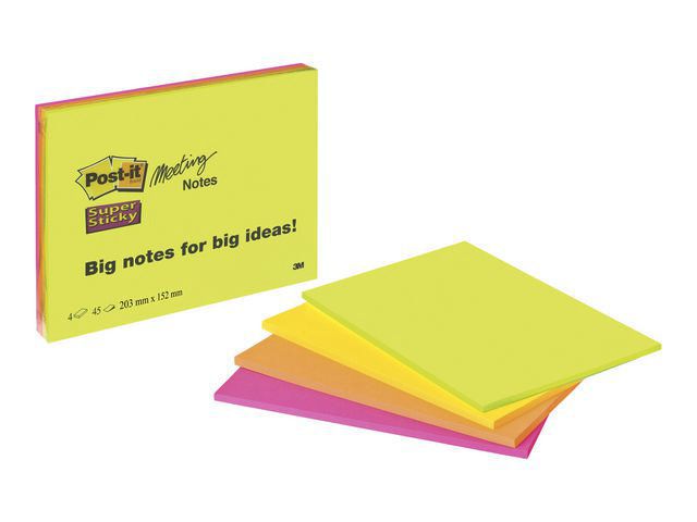 Post-it® Notes SuperSticky Rainbow linjerad 203x152mm, block om 45 blad