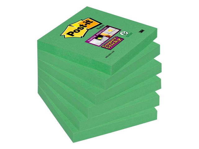 Post-it® Super Sticky-notislappar, 76 x 76 mm, sparrisgröna, 90 ark, block om 90 blad