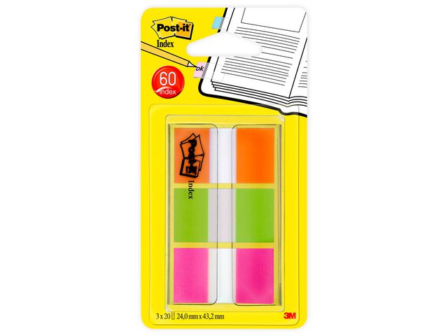 Post-it® Index Neon orange,lime grön,rosa, kort 1 st