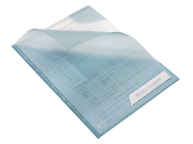 Leitz Mapp, A4, jämnskuren, 200 mikrometer, polypropylen, skrovlig, 11 hål, genomskinlig blå, fp om 5 st