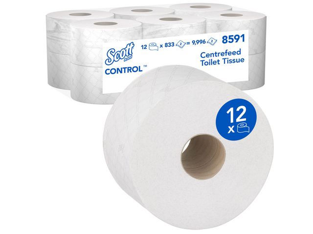 Scott® Toalettpapper centrummatad vit, fp om 12 rullar