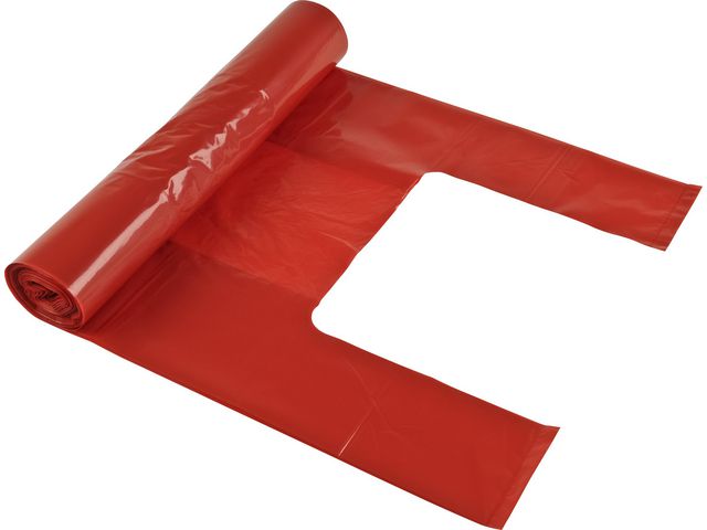 Polynova Papperskorgspåse PolyPRIMA återvinningsbar plast, för brännbart avfall, röda, 30 l, 28 x 58 cm, rulle om 25 påsar