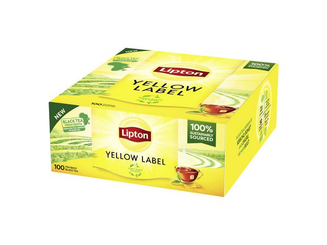 Lipton Te Yellow Label, svart, 100 inslagna tepåsar, fp om 100 st