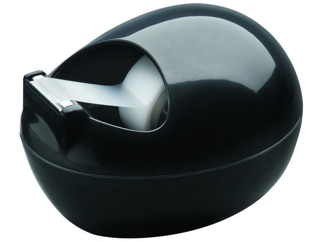 Scotch® Karim Rashid-designad skrivbordstejphållare, C36, stenformad, svart, + Magic™ osynlig kontorstejp, 1 rulle, 19 mm x 7,5 m, genomskinlig, st