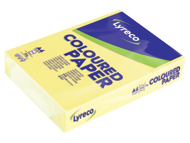 Lyreco Kopieringspapper A4 80g ohålat kanariegul, bunt om 500 blad