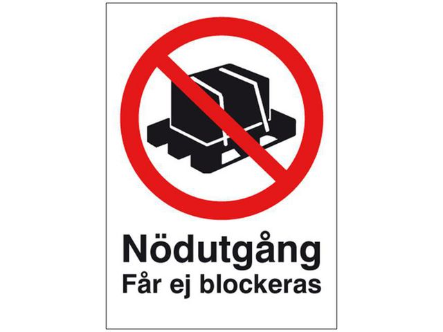 Skylt Nödutgång får ej blockeras A4 Alu, st