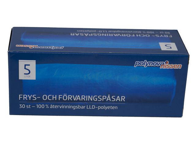 Polynova Fryspåsar, linjär polyetylen med låg densitet (LLD), 5 l, 260 x 440 mm, transparenta, fp om 30 st