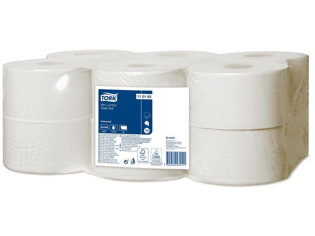 Tork Toalettpapper Universal T2 Mini, 1-lag, 1200 ark, vitt, fp om 12 x 240 m
