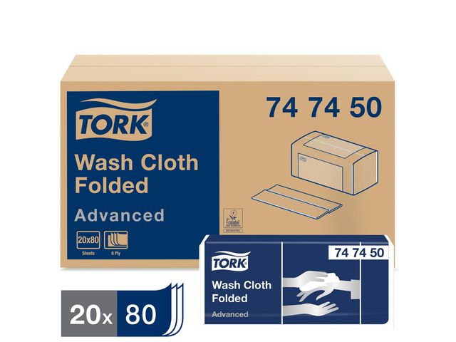 Tork Tvättlapp Advanced, 6-lagers vit, krt. om 20 x 80 st