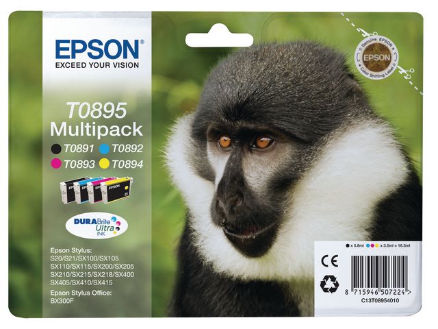 Epson Bläckpatron T0895, svart, cyan, magenta, gul, multiförpackning, fp om 4 st