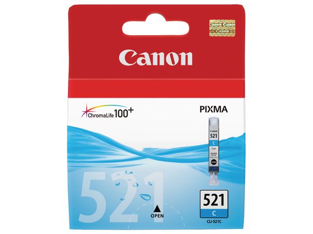 Canon Bläckpatron PIXMA CLI-521 C, 2934B001, ChromaLife100+-bläck, cyan, singelförpackning, st