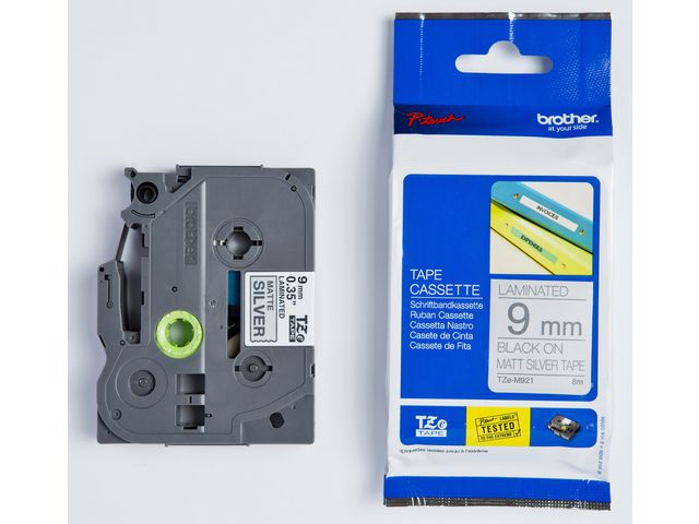 Brother Tape TZEM921 9mm svart på silver, st