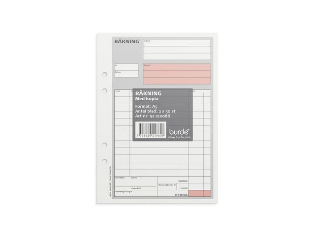 Burde Blankett räkning med kopia A5 50 blad, st
