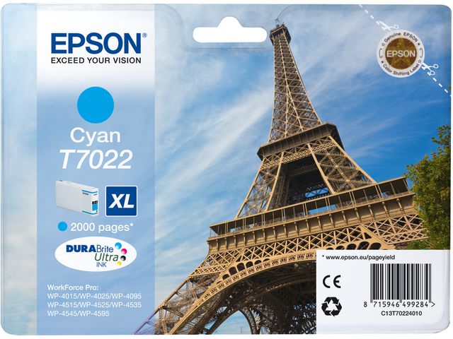 Epson Bläckpatron T7022 XL, cyan, st
